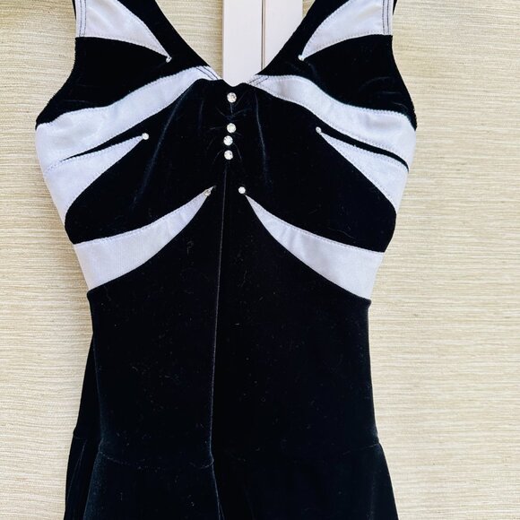 Figure Skating Dress Black and White Velvet with Rhinestones Women's Size XS - Picture 3 of 5